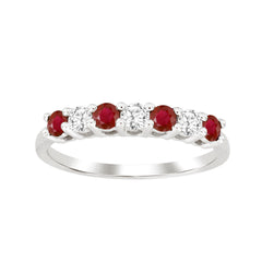 LADIES BAND 0.65CT RUBY/ROUND DIAMOND 14K WHITE GOLD