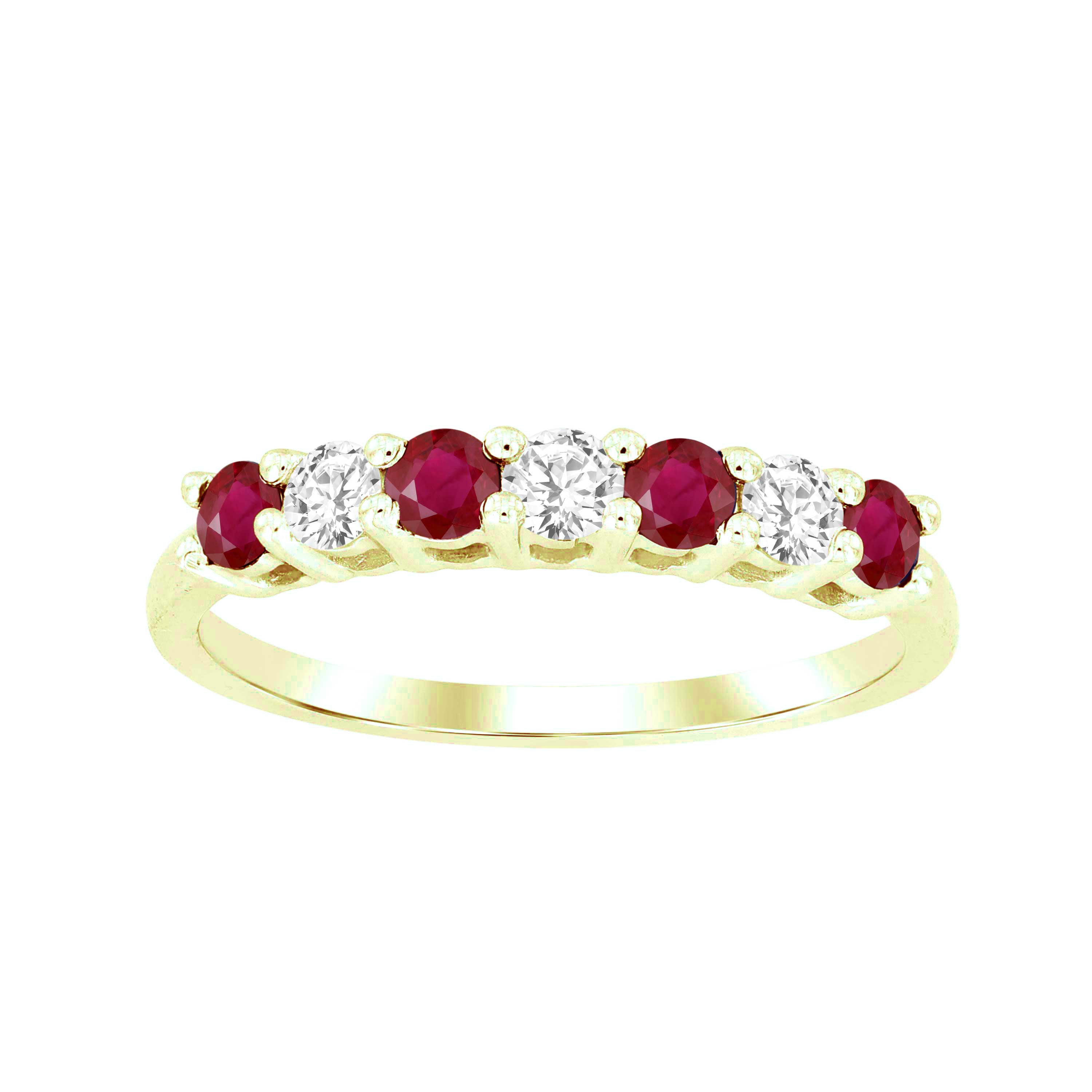 LADIES BAND 0.65CT RUBY/ROUND DIAMOND 14K YELLOW GOLD