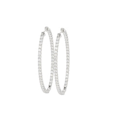 LADIES HOOPS EARRING 3.50CT ROUND DIAMOND 14K WHITE GOLD IN OUT