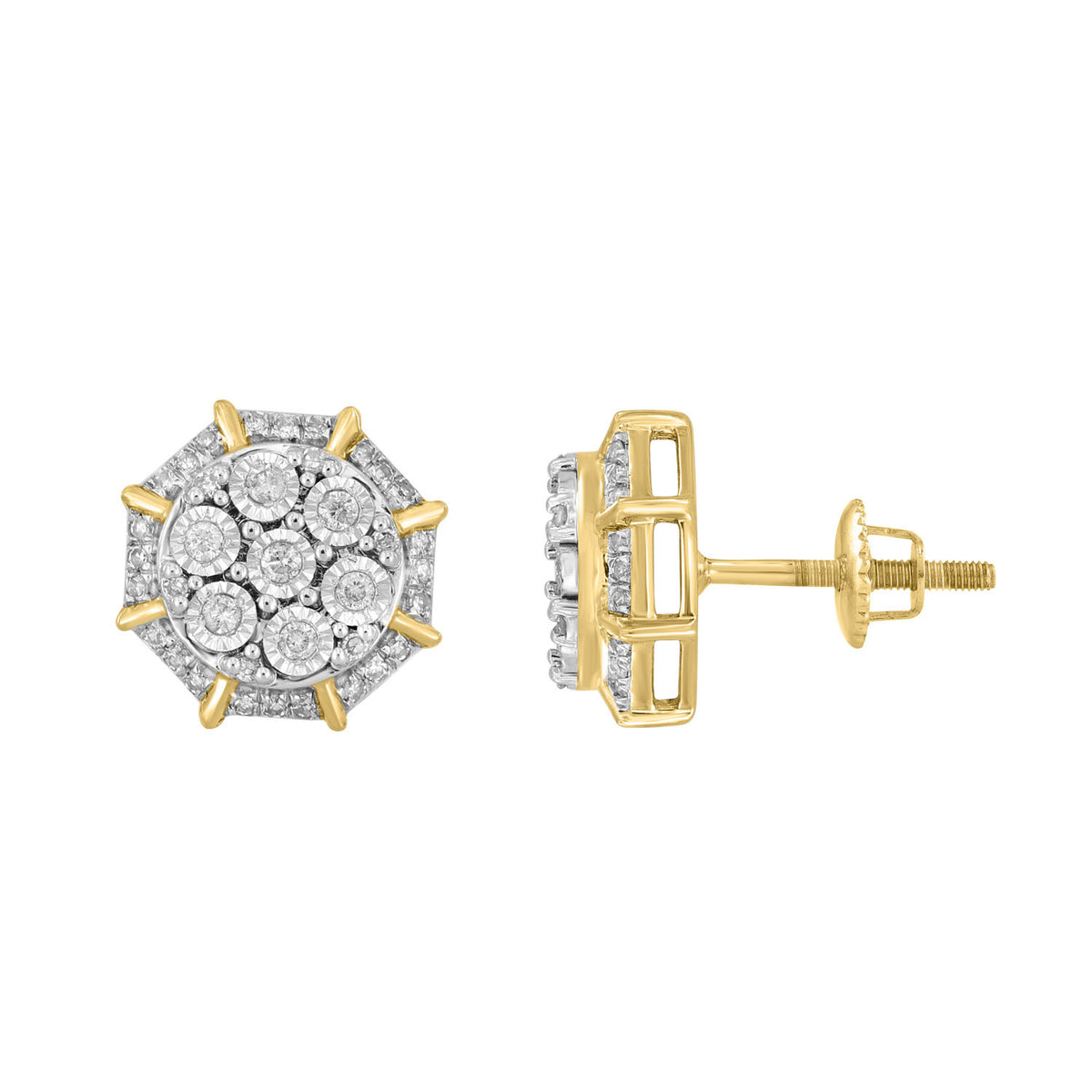 MEN'S EARRINGS 0.25CT ROUND DIAMOND 10K YELLOW GOLD