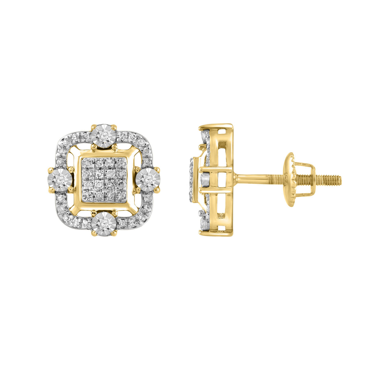 MEN'S EARRINGS 0.25CT ROUND DIAMOND 10K YELLOW GOLD