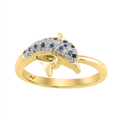 LADIES RING 0.16CT ROUND/BLUE DIAMOND 14K YELLOW GOLD