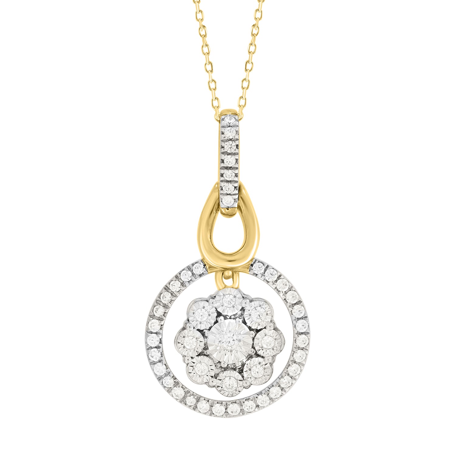 MEN'S PENDANT WITH CHAIN 0.20CT ROUND DIAMOND 10K YELLOW GOLD