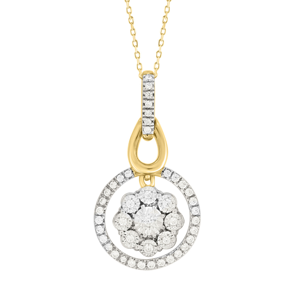 MEN'S PENDANT WITH CHAIN 0.20CT ROUND DIAMOND 10K YELLOW GOLD