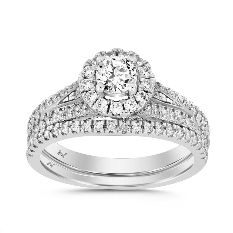 LADIES BRIDAL SET 1.00CT ROUND DIAMOND 14K WHITE GOLD (CENTER STONE ROUND DIAMOND-0.32CT)