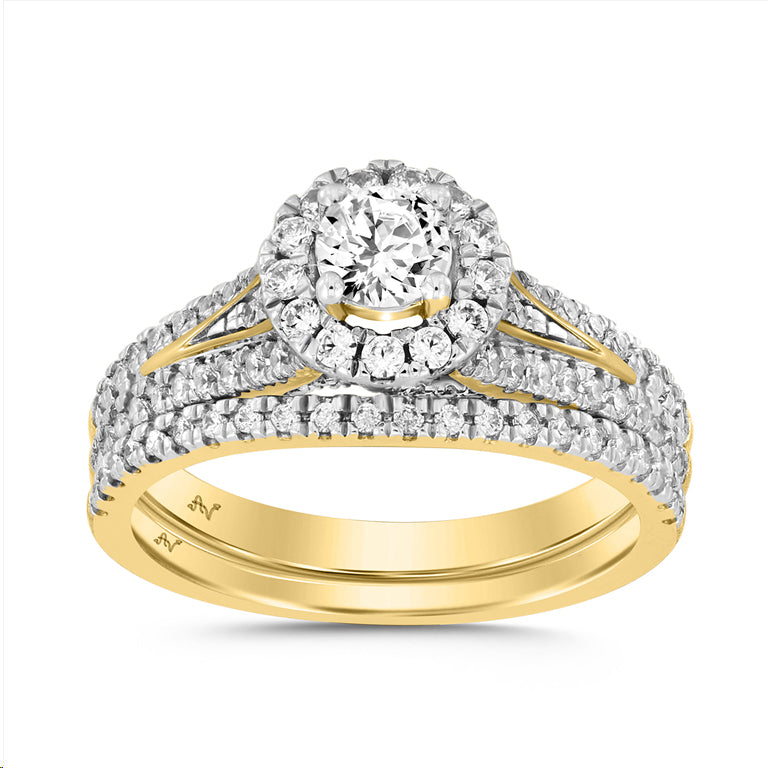 LADIES BRIDAL RING 1.00CT ROUND DIAMOND 14K YELLOW GOLD (CENTER STONE ROUND DIAMOND-0.32CT)