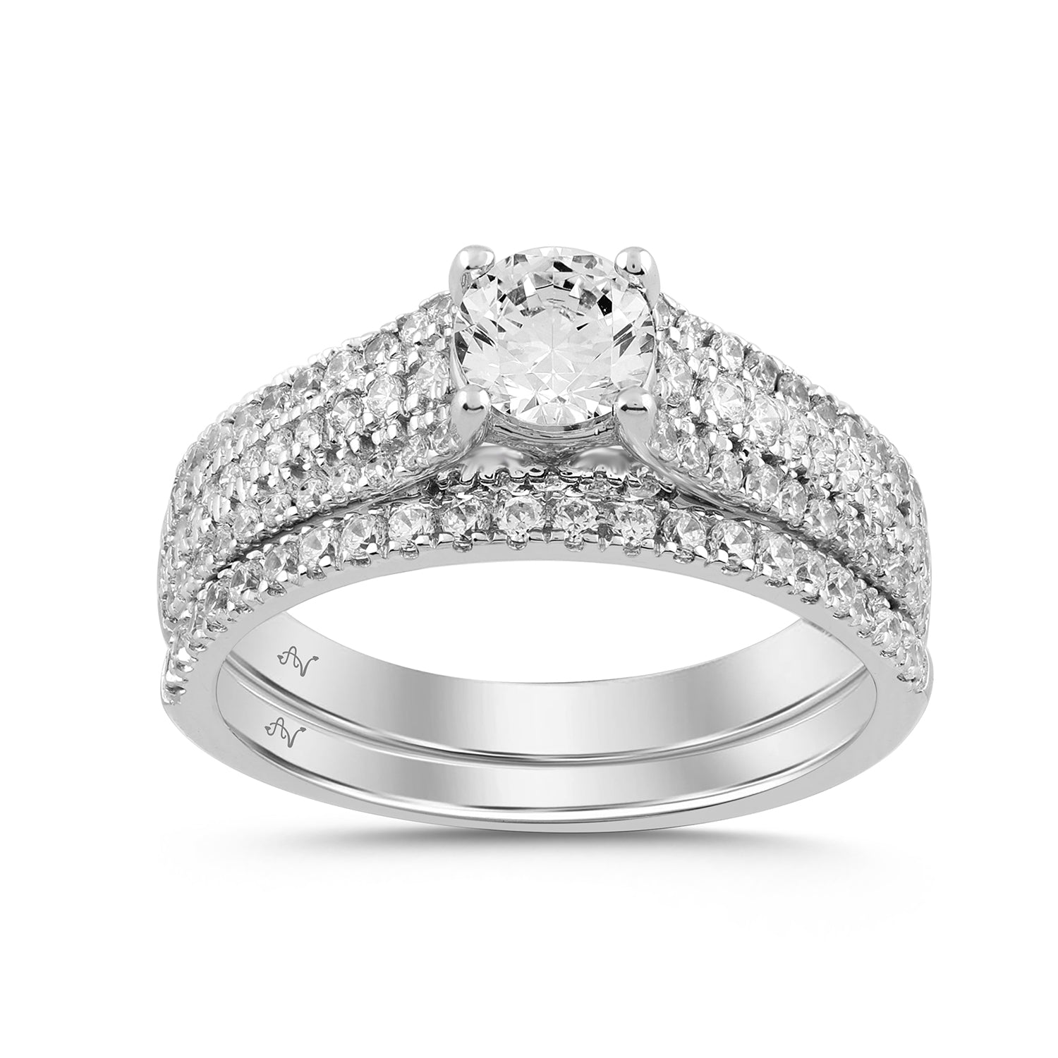 LADIES BRIDAL SET 1.20CT ROUND DIAMOND 14K WHITE GOLD (CENTER STONE ROUND DIAMOND-0.50CT)