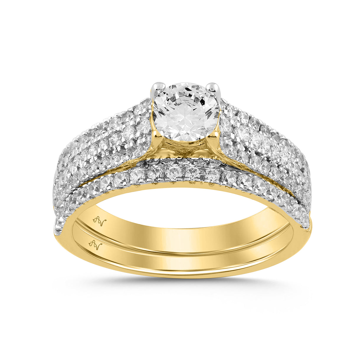 LADIES BRIDAL SET 1.20CT ROUND DIAMOND 14K YELLOW GOLD (CENTER STONE ROUND DIAMOND-0.50CT)