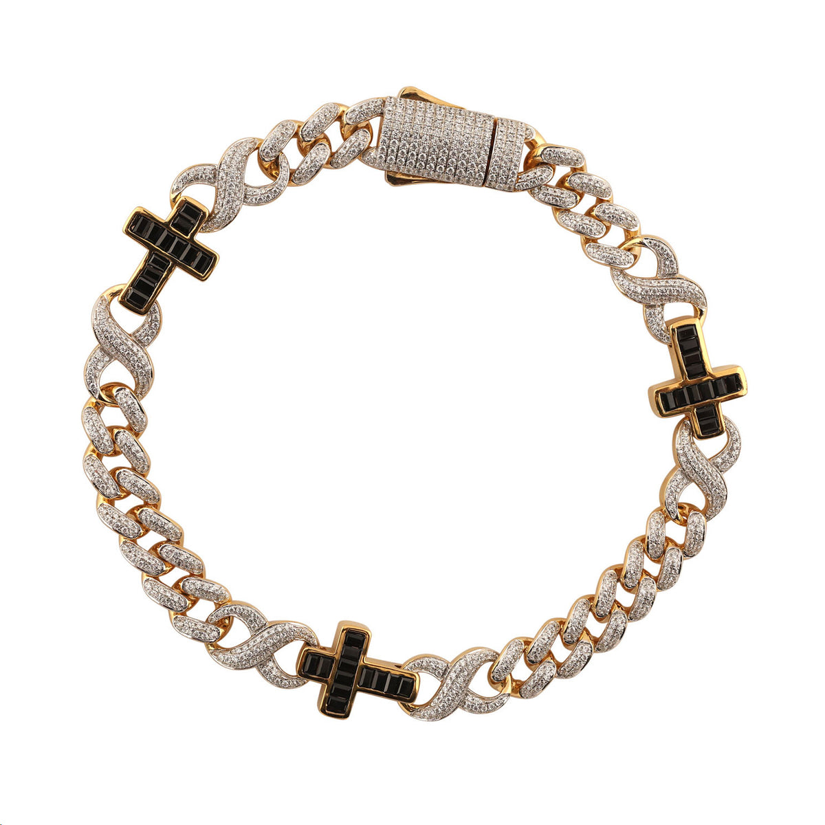 MEN'S BRACELET 3.50CT ROUND DIAMOND 10K YELLOW GOLD