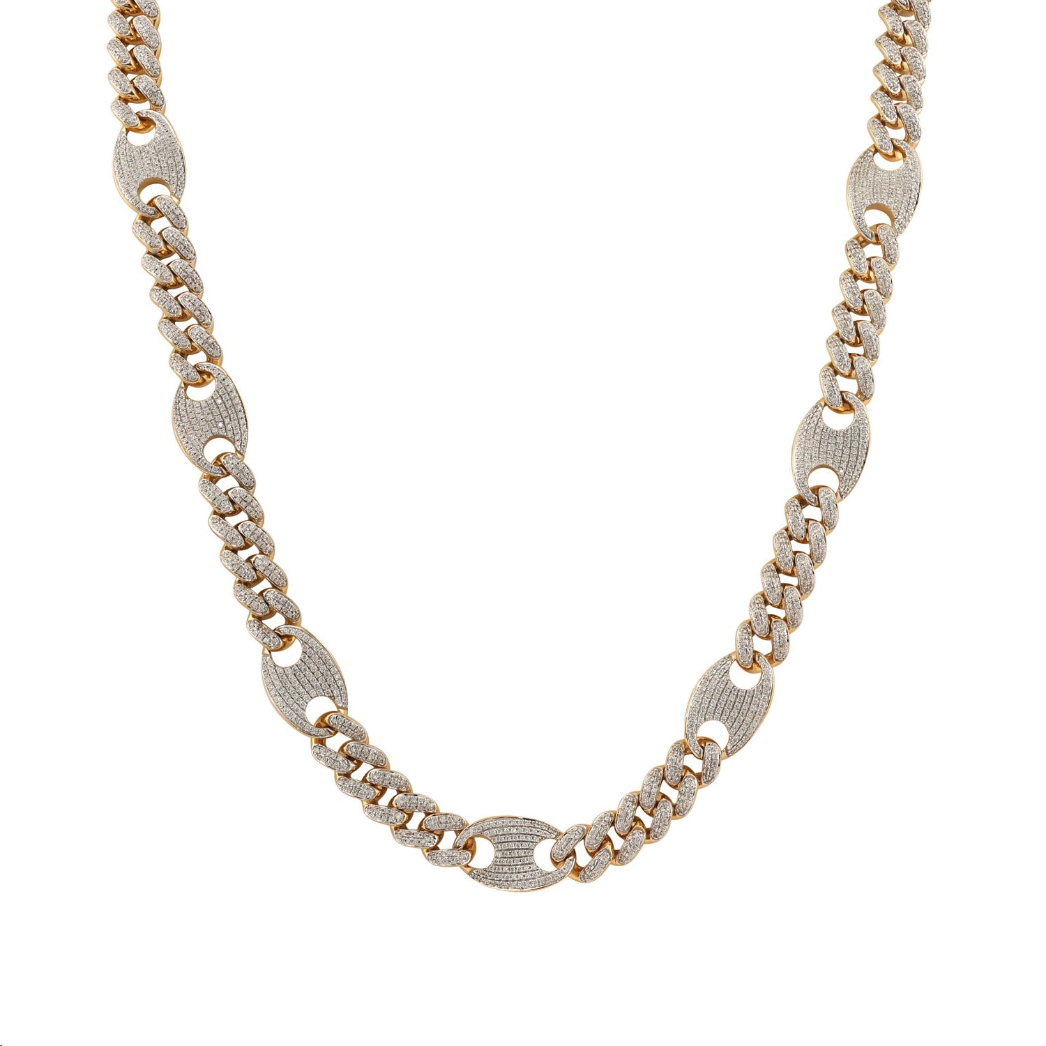 MEN'S NECKLACE 7.00CT ROUND DIAMOND 10K YELLOW GOLD