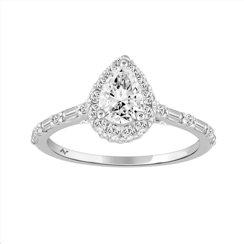 LADIES RING 1.05CT ROUND/BAGUETTE/PEAR DIAMOND 14K WHITE GOLD