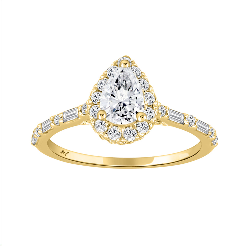 LADIES RING 1.05CT ROUND/BAGUETTE/PEAR DIAMOND 14K YELLOW GOLD