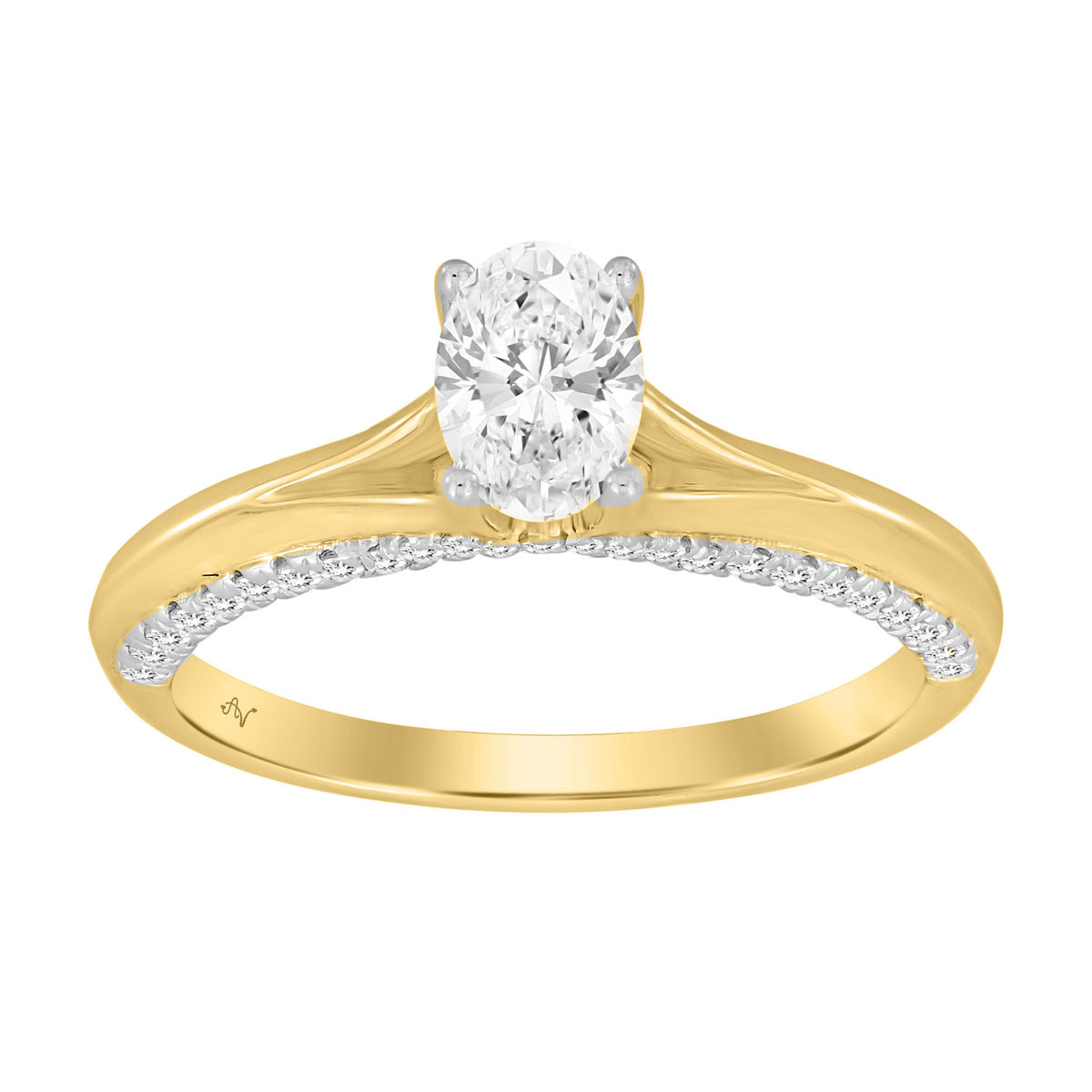 LADIES RING 0.75CT ROUND/OVAL DIAMOND 14K YELLOW GOLD (CENTER STONE 0.50CT OVAL DIAMOND)