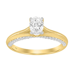 LADIES RING 0.75CT ROUND/OVAL DIAMOND 14K YELLOW GOLD (CENTER STONE 0.50CT OVAL DIAMOND)