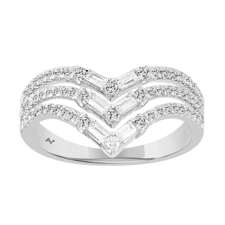 LADIES RING 0.50CT ROUND/BAGUETTE DIAMOND 14K WHITE GOLD