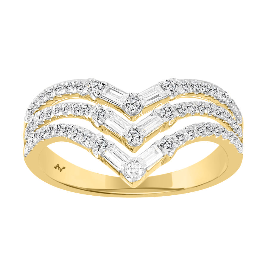 LADIES RING 0.50CT ROUND/BAGUETTE DIAMOND 14K YELLOW GOLD