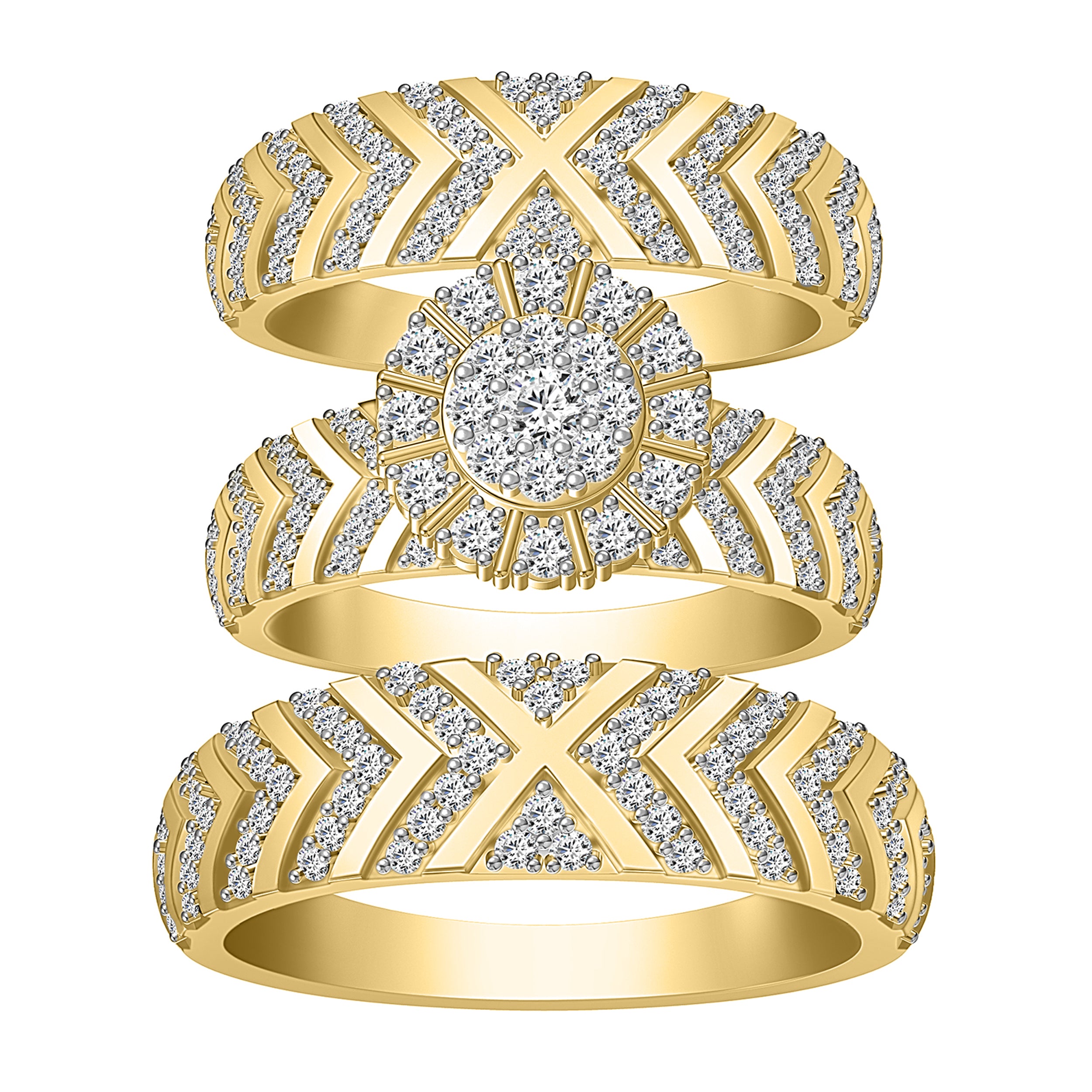 LADIES TRIO SET 1.50CT ROUND DIAMOND 10K YELLOW GOLD