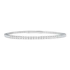 LADIES HALF FLEXIBLE BANGLE 1.00CT ROUND DIAMOND 14K WHITE GOLD