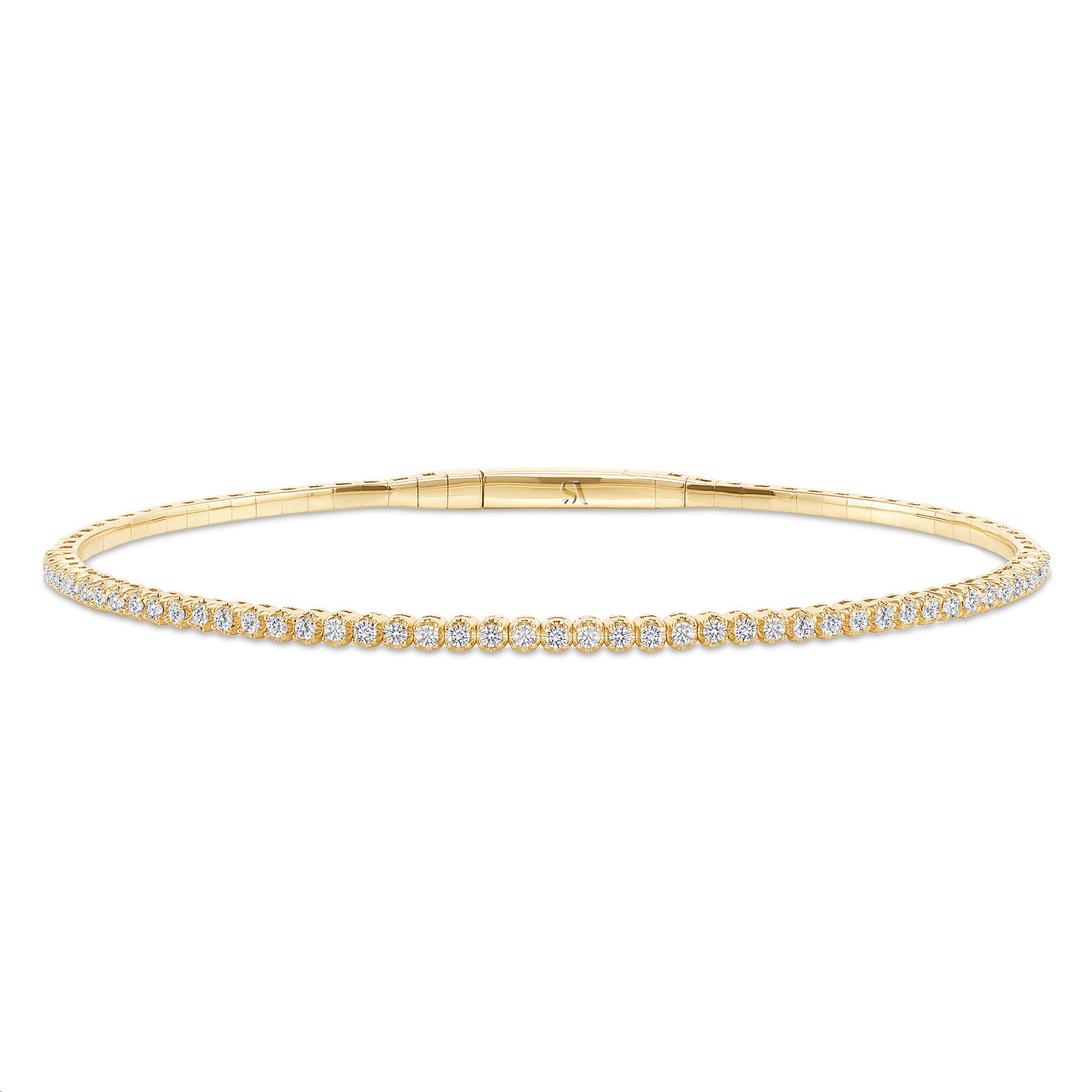 LADIES HALF FLEXIBLE BANGLE 1.00CT ROUND DIAMOND 14K YELLOW GOLD