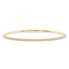 LADIES HALF FLEXIBLE BANGLE 1.00CT ROUND DIAMOND 14K YELLOW GOLD