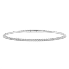 LADIES HALF FLEXIBLE BANGLE 1.00CT ROUND DIAMOND 14K WHITE GOLD