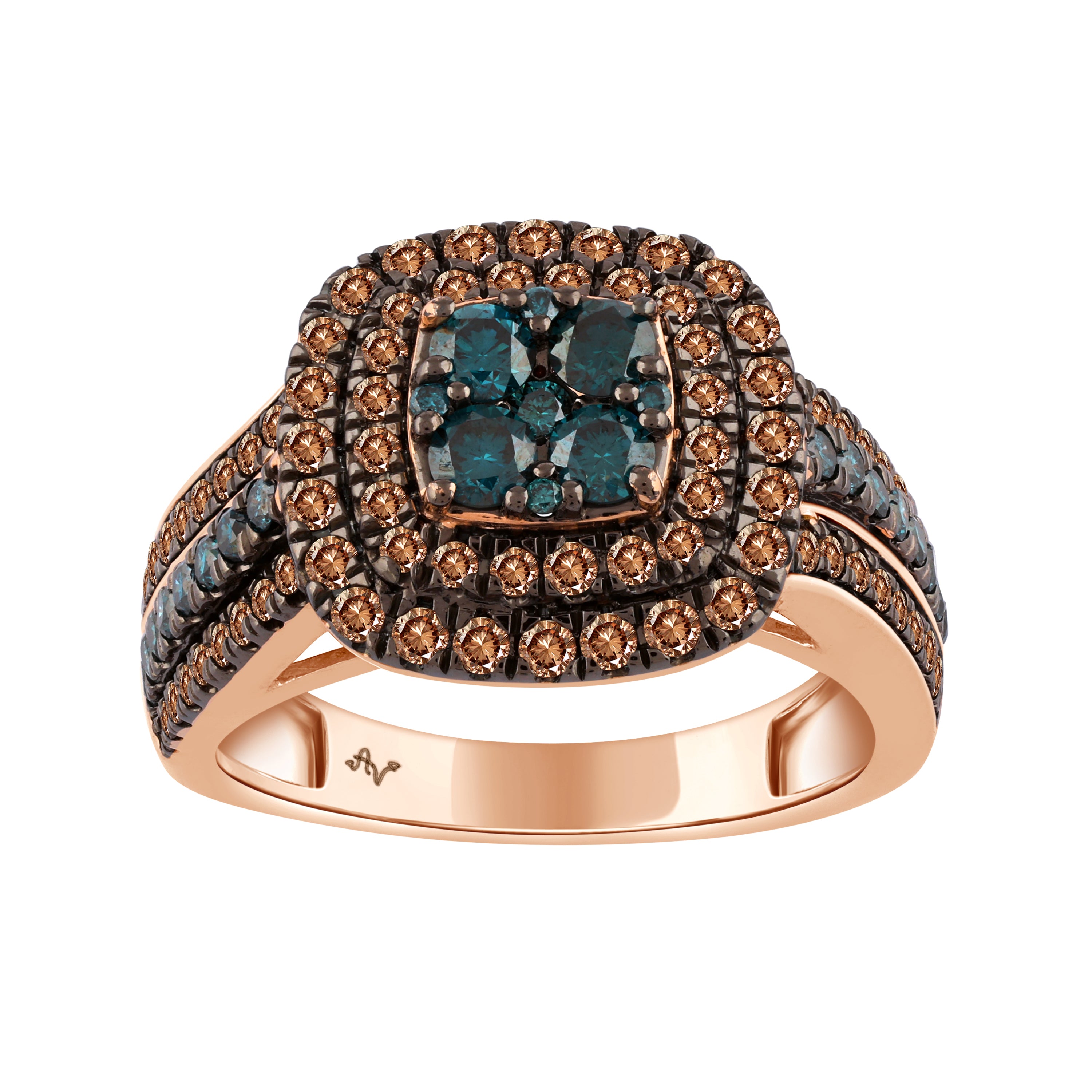 LADIES RING 1.50CT ROUND/BLUE DIAMOND 14K ROSE GOLD