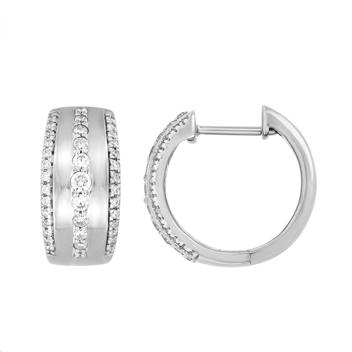 LADIES HOOPS EARRINGS 0.50CT ROUND DIAMOND 14K WHITE GOLD