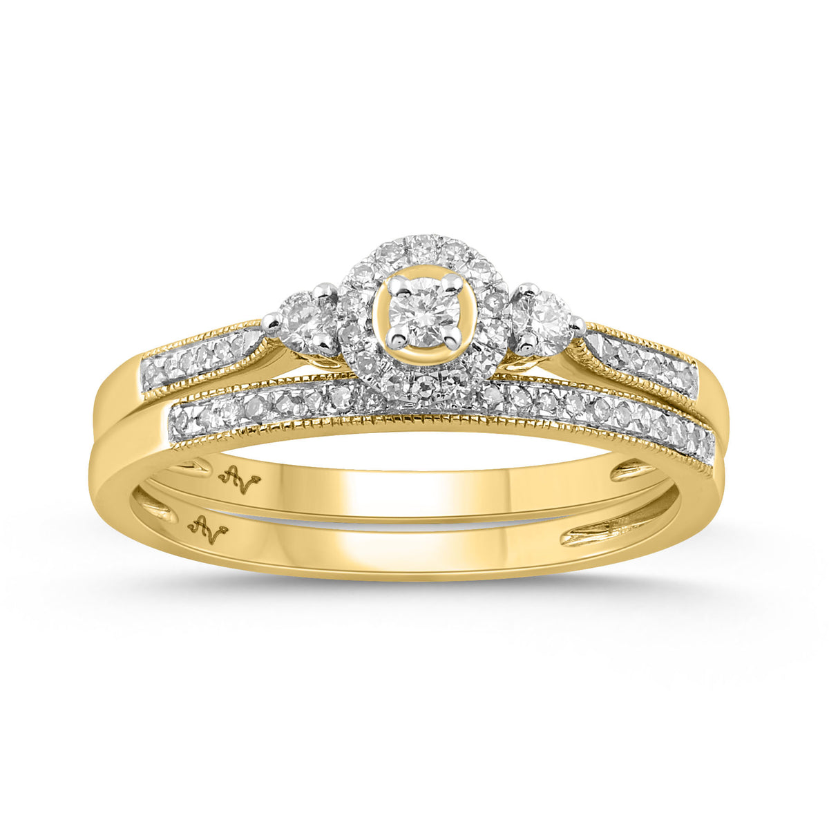 LADIES BRIDAL SET 0.25CT ROUND DIAMOND 14K YELLOW GOLD