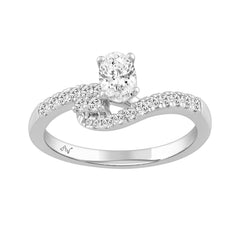 LADIES RING 0.50CT ROUND/OVAL DIAMOND 14K WHITE GOLD (CENTER STONE 0.30CT OVAL DIAMOND)