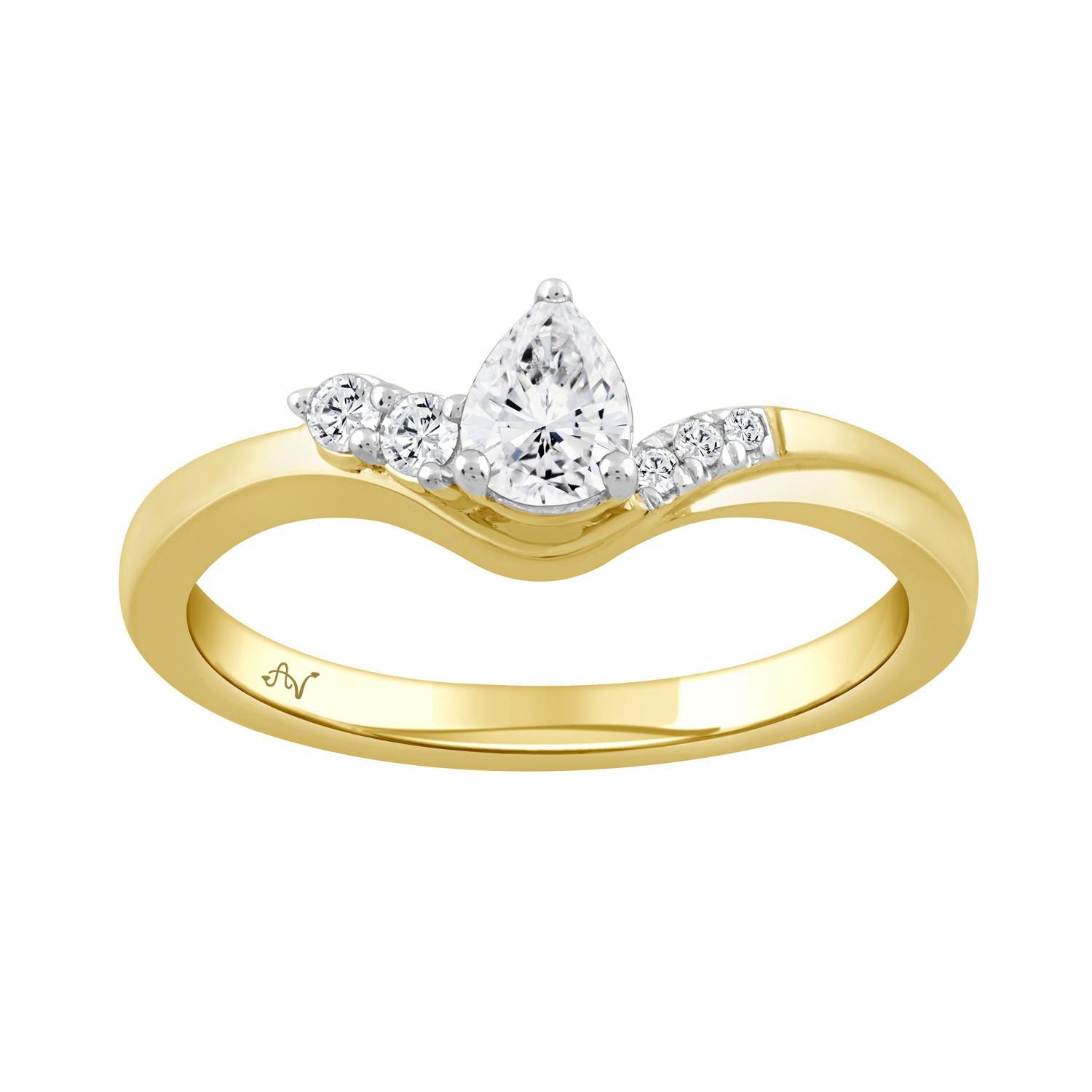 LADIES RING 0.33CT ROUND/PEAR DIAMOND 14K YELLOW GOLD (CENTER STONE 0.25CT PEAR DIAMOND)