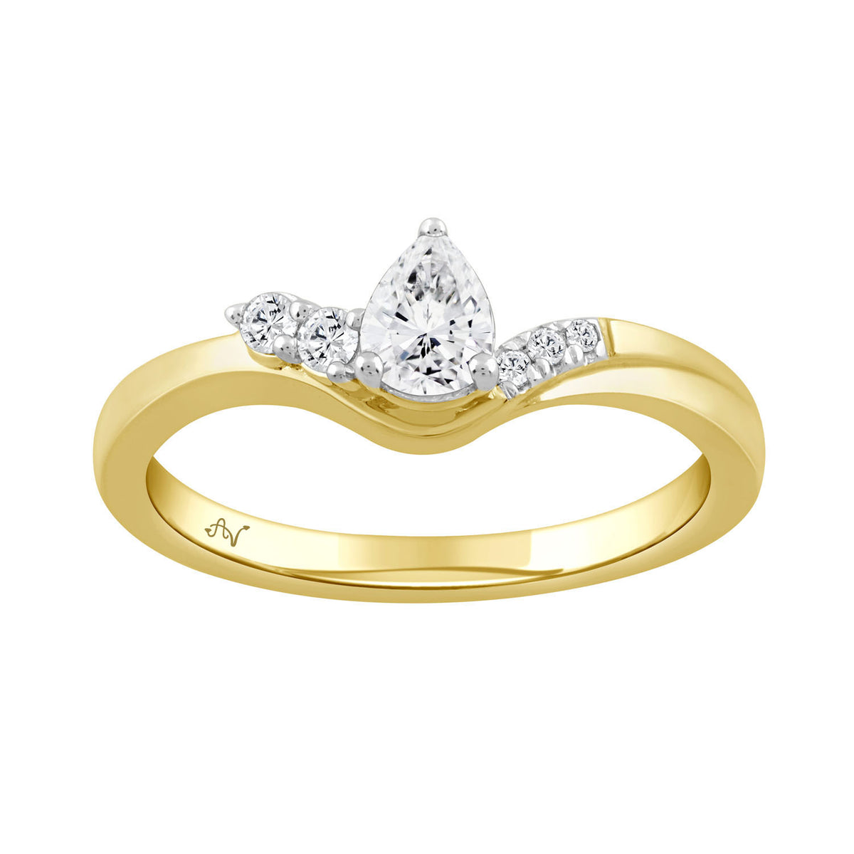 LADIES RING 0.33CT ROUND/PEAR DIAMOND 14K YELLOW GOLD (CENTER STONE 0.25CT PEAR DIAMOND)