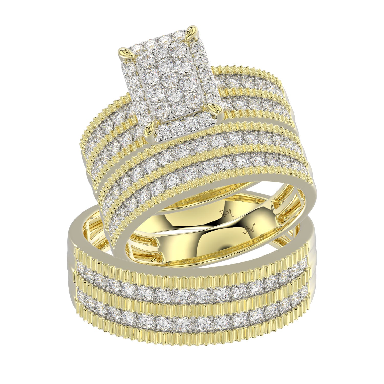 LADIES TRIO SET 1.50CT ROUND DIAMOND 14K YELLOW GOLD