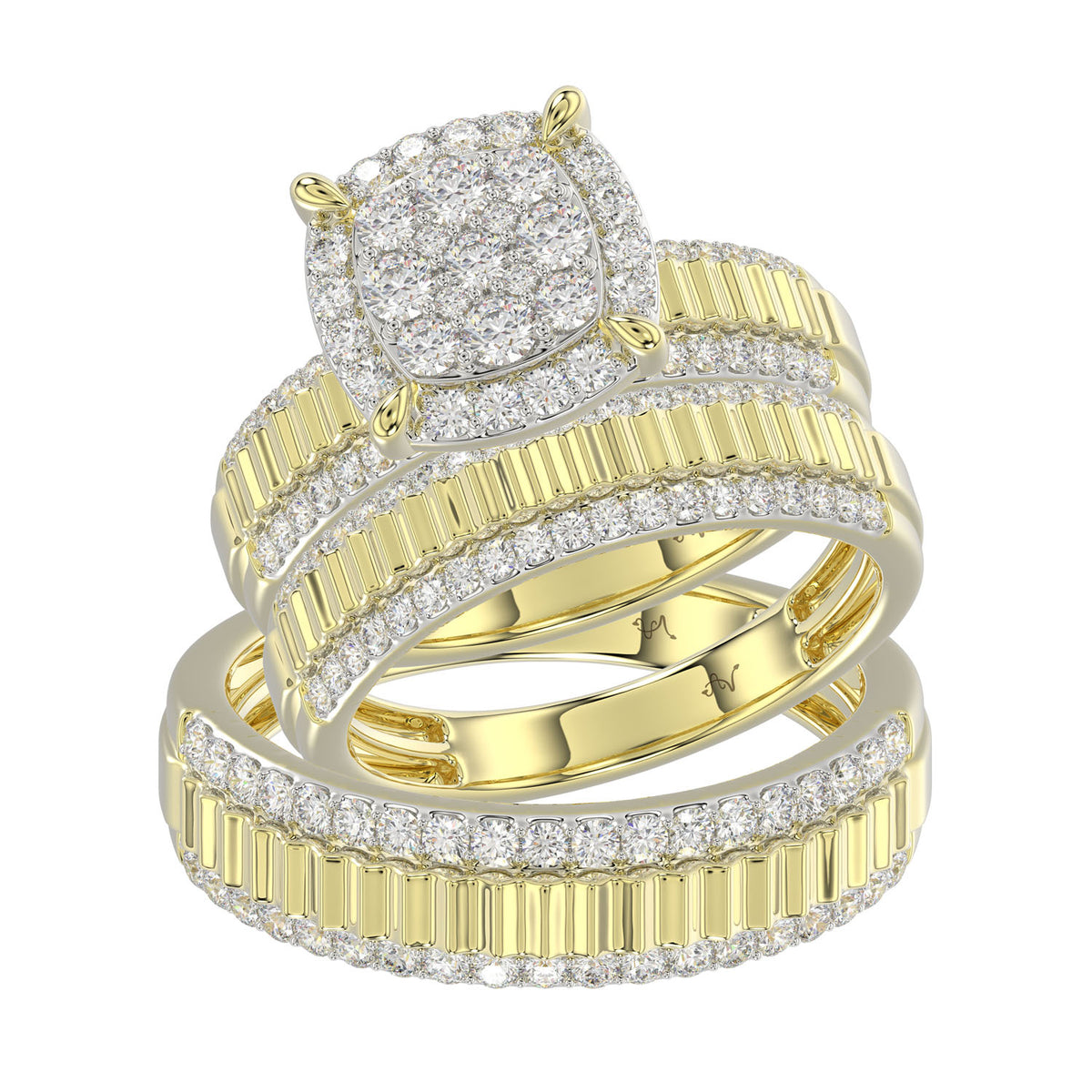 LADIES TRIO SET 1.50CT ROUND DIAMOND 14K YELLOW GOLD