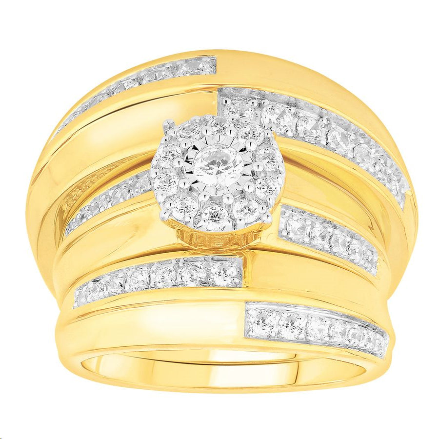 LADIES TRIO SET 1.00CT ROUND DIAMOND 14K YELLOW GOLD