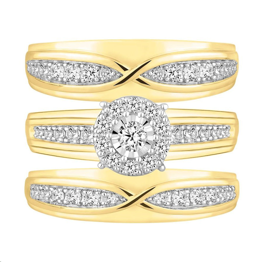 LADIES TRIO SET 1.00CT ROUND DIAMOND 14K YELLOW GOLD