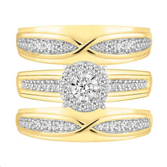 LADIES TRIO SET 1.00CT ROUND DIAMOND 14K YELLOW GOLD