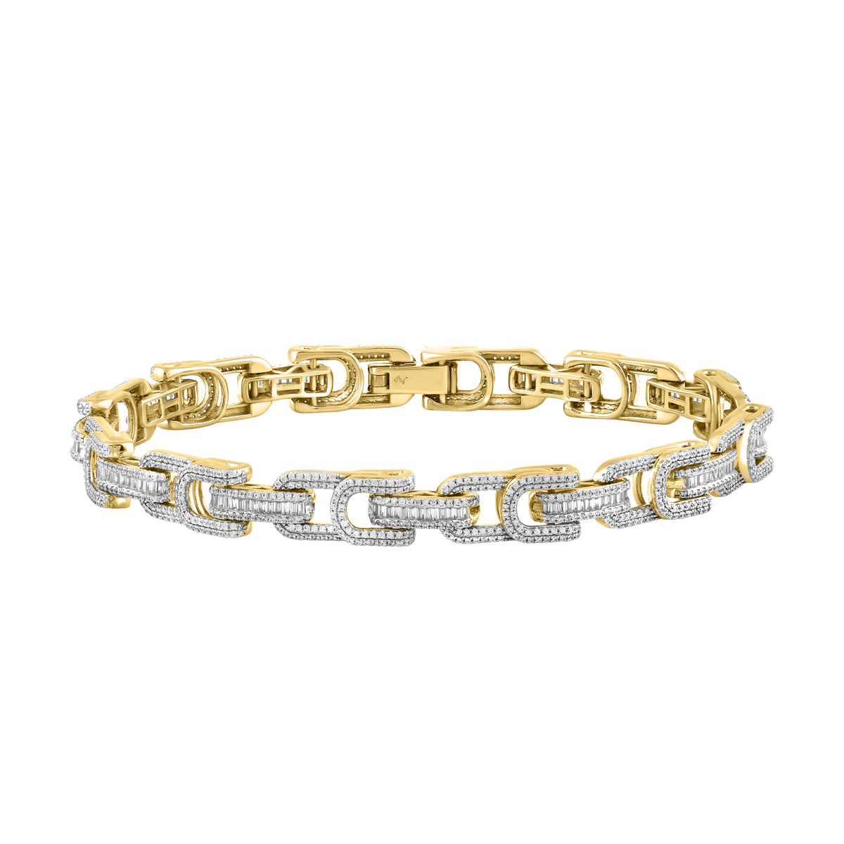 MEN'S BRACELET 3.40CT ROUND/BAGUETTE DIAMOND 10K YELLOW GOLD