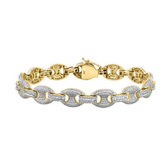 MEN'S BRACELET 3.33CT ROUND/BAGUETTE DIAMOND 10K YELLOW GOLD