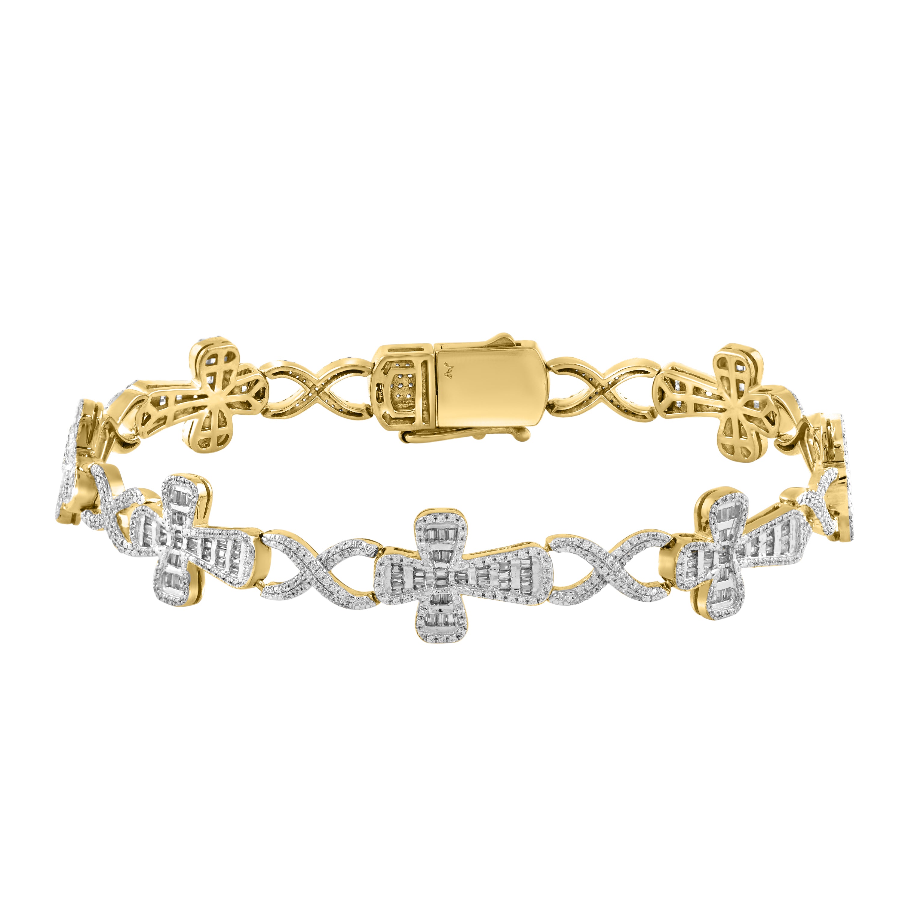 MEN'S BRACELET 2.00CT ROUND/BAGUETTE DIAMOND 10K YELLOW GOLD