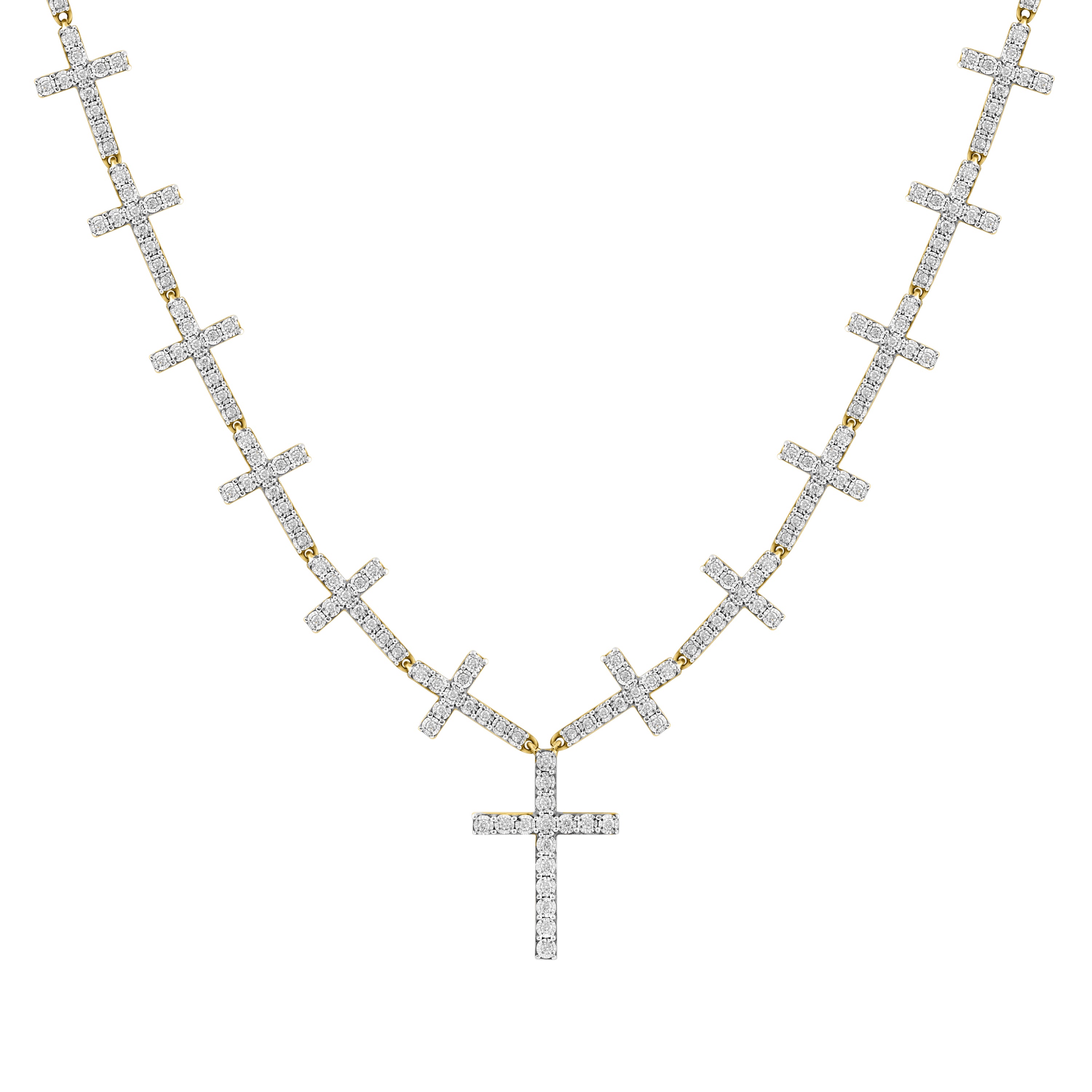 MEN'S NECKLACE 2.50CT BLACK/ROUND DIAMOND 10K YELLOW GOLD