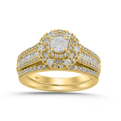 LADIES BRIDAL RING 1.00CT ROUND/BAGUETTE DIAMOND 14K YELLOW GOLD (CENTER STONE 0.30CT ROUND DIAMOND)