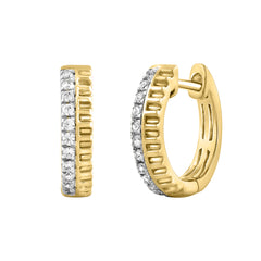 LADIES HOOPS EARRING 0.16CT ROUND DIAMOND 14K YELLOW GOLD