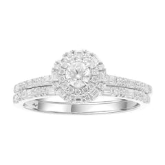 LADIES BRIDAL SET 0.50CT ROUND/BAGUETTE DIAMOND 14K WHITE GOLD (SI QUALITY)