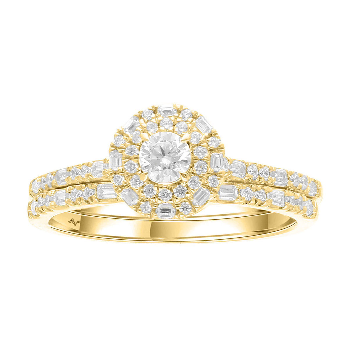 LADIES BRIDAL SET 0.50CT ROUND/BAGUETTE DIAMOND 14K YELLOW GOLD (SI QUALITY)