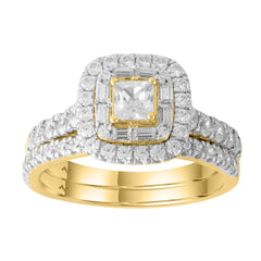 LADIES BRIDAL SET 1.00CT ROUND/BAGUETTE DIAMOND 14K YELLOW GOLD (SI QUALITY)