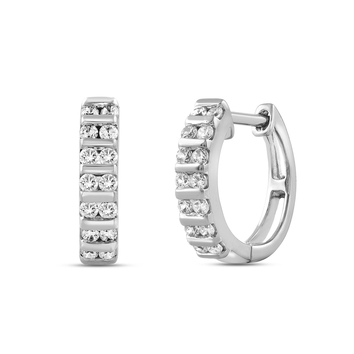 LADIES HOOPS EARRING 0.25CT ROUND DIAMOND 10K WHITE GOLD