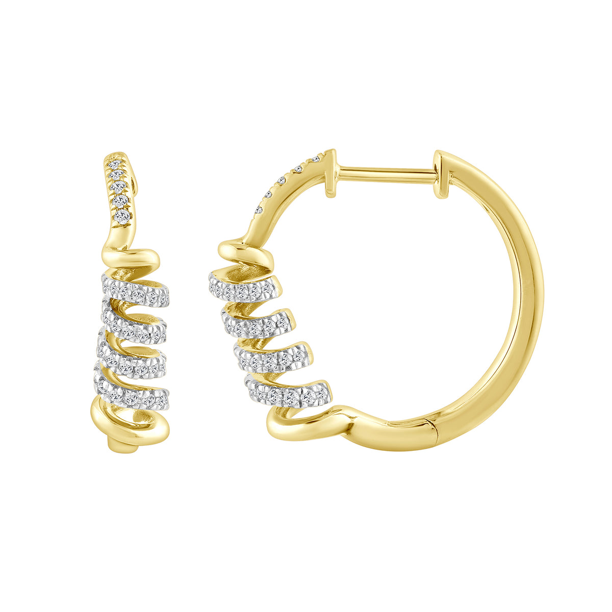 LADIES HOOPS EARRING 0.33CT ROUND DIAMOND 14K YELLOW GOLD