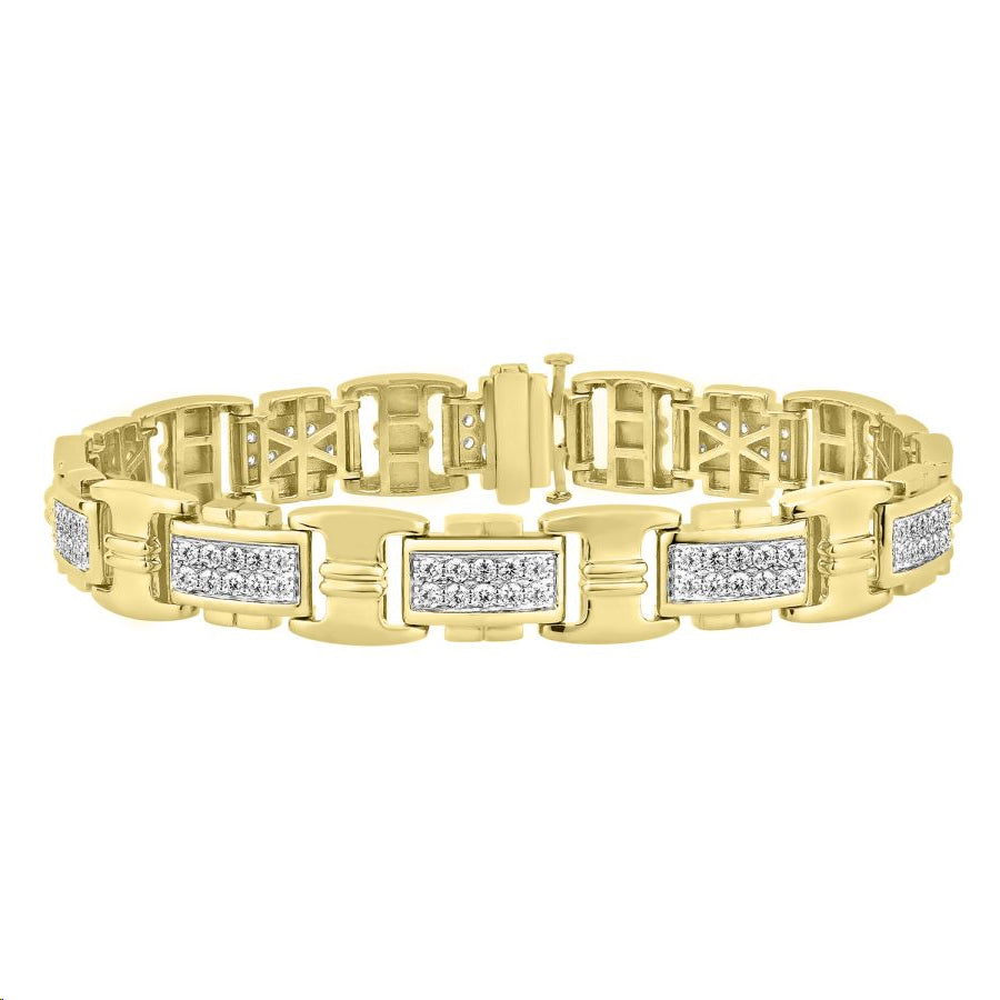 MEN'S BRACELET 3.65CT ROUND DIAMOND 14K YELLOW GOLD