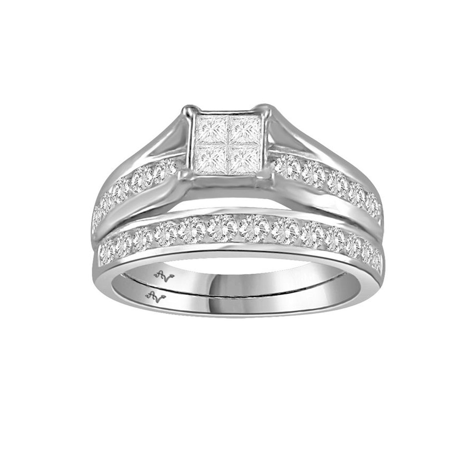 LADIES BRIDAL SET 0.50CT ROUND/PRINCESS DIAMOND 18K WHITE GOLD