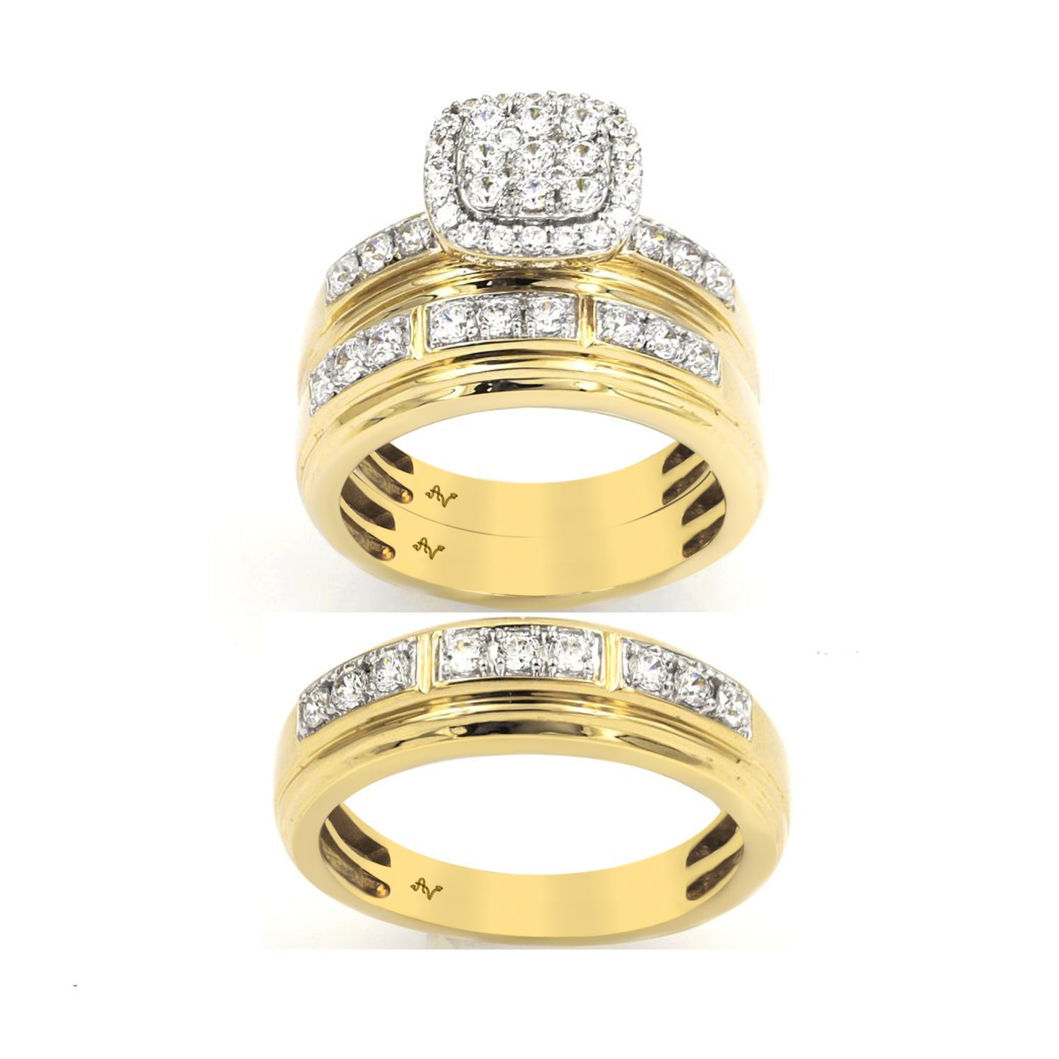 LADIES TRIO SET 1.25CT ROUND DIAMOND 14K YELLOW GOLD